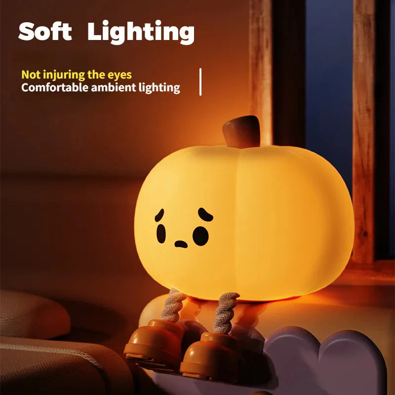 Cute Halloween Pumpkin Night Silicone Lamp. Touch Dimmable, Rechargeable. Bedside Decor Light For Kids, Gift, Halloween Decoration